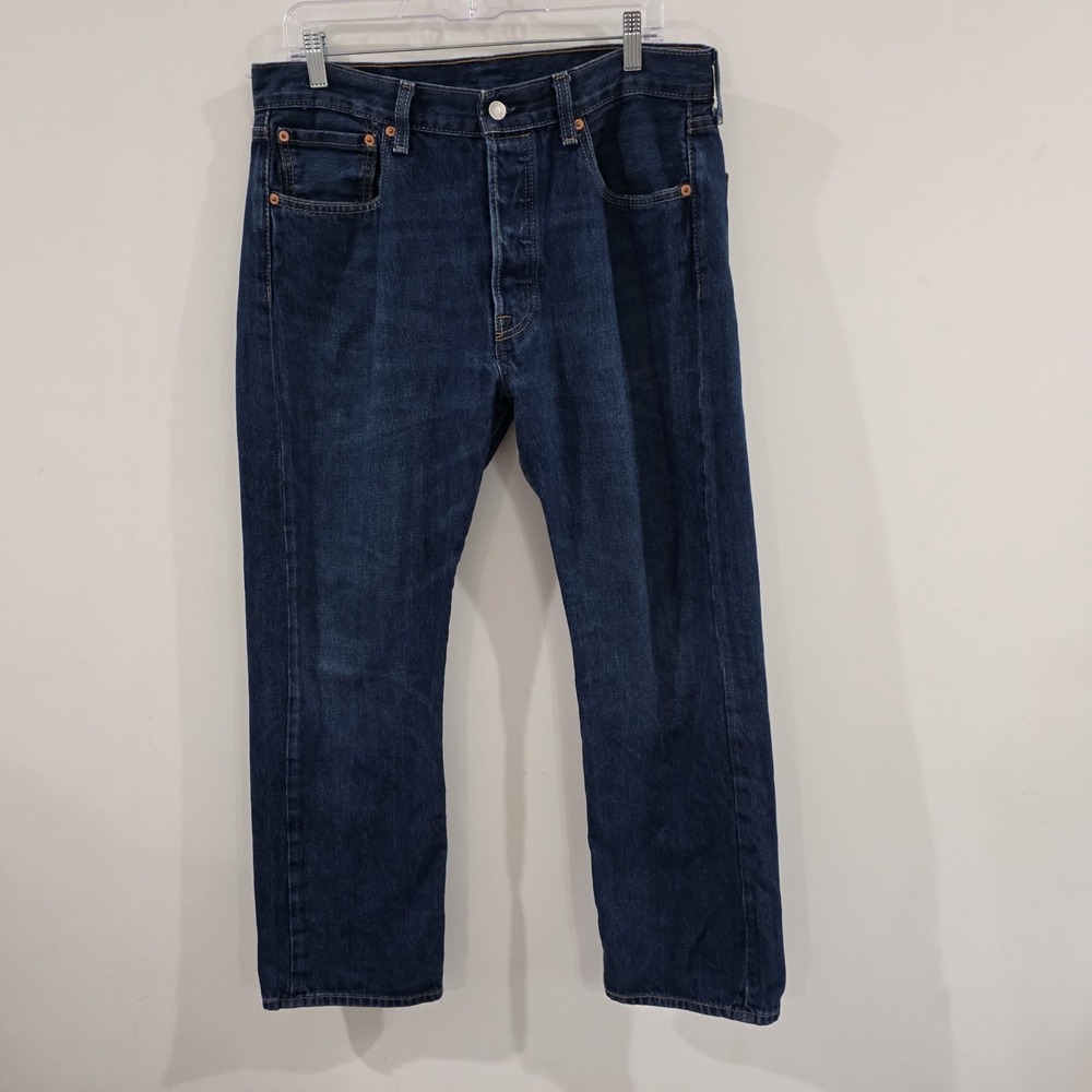 Levis Mens 501 Size 34 X 30‎ Dark Wash Button Fly Jeans Straight Leg
